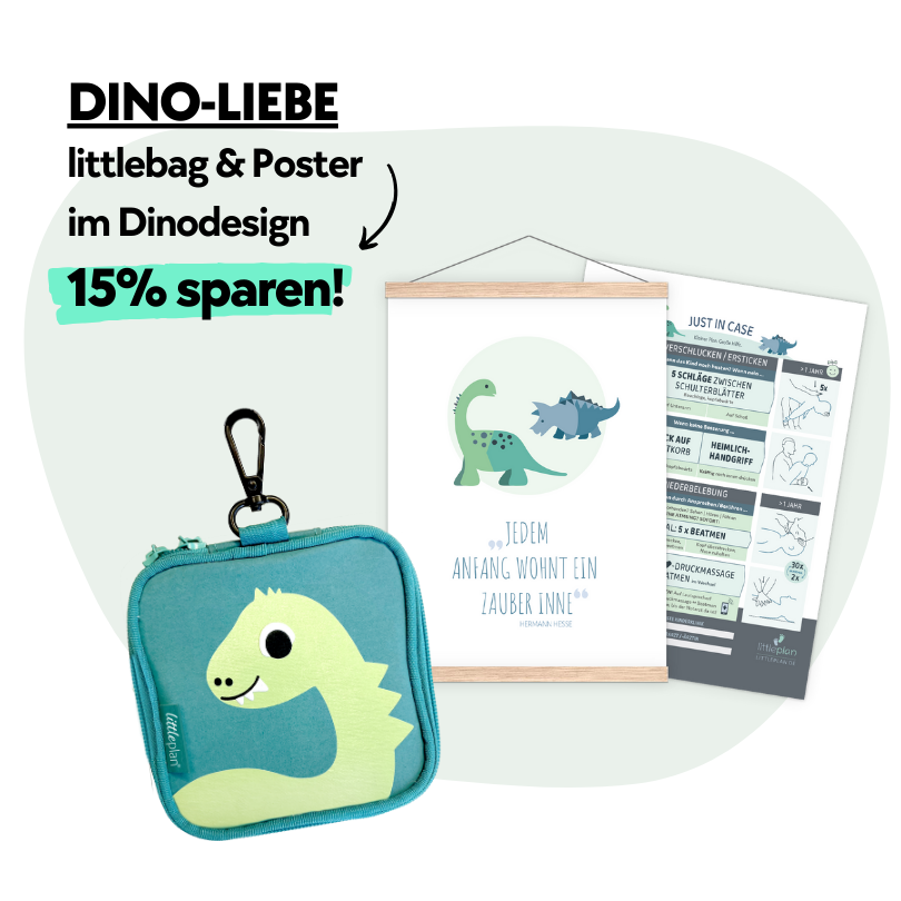 Set Erste-Hilfe-Tasche im Dino-Design und Dino-Poster